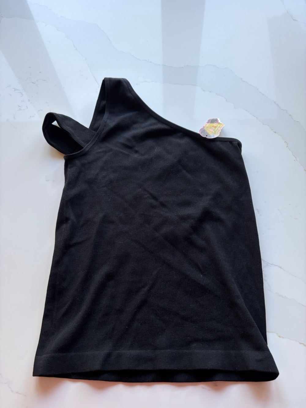 Asymmetrical One-Shoulder Black Ribbed tank Top